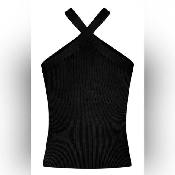 NWT Nocturne Women’s Black Ribbed Halter Crop Top - Size Large - MARP $128 - Picture 1 of 7